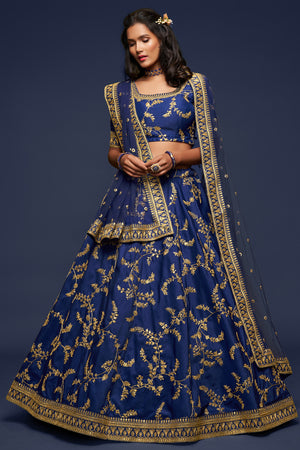 Deep Blue Silk Lehenga Choli (Semi-Stitched)