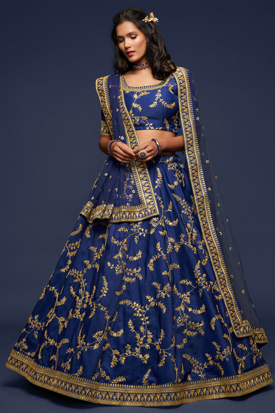 Deep Blue Silk Lehenga Choli (Semi-Stitched)