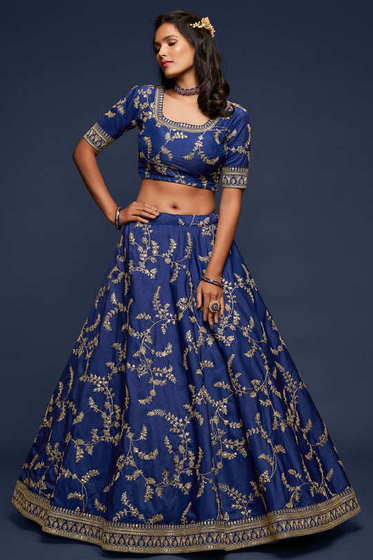 Deep Blue Silk Lehenga Choli (Semi-Stitched)