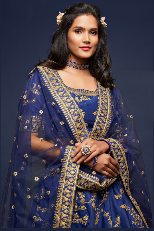 Deep Blue Silk Lehenga Choli (Semi-Stitched)