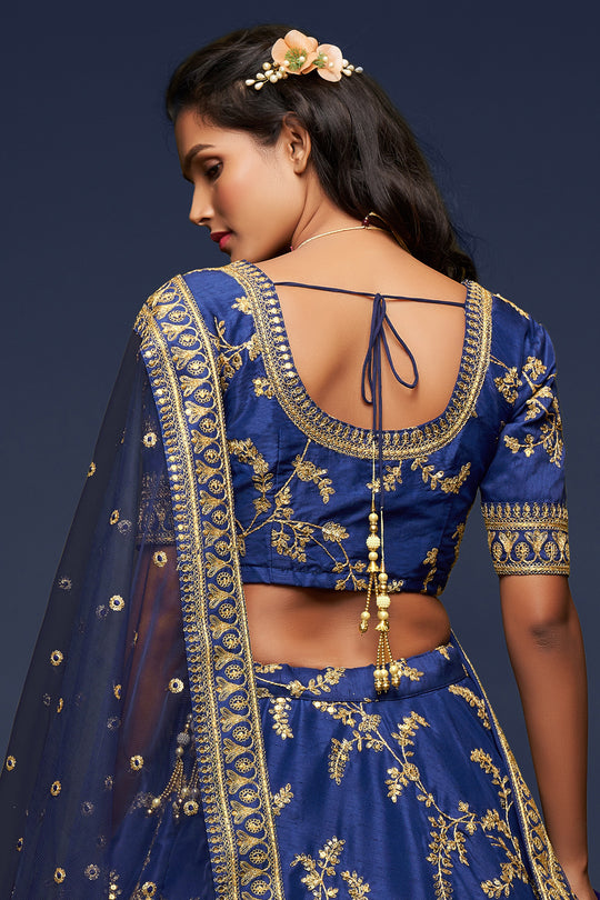 Deep Blue Silk Lehenga Choli (Semi-Stitched)