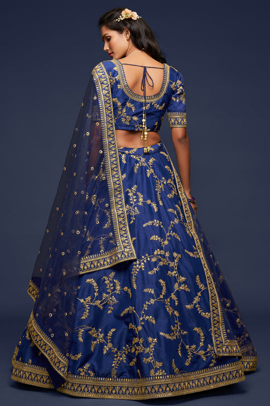 Deep Blue Silk Lehenga Choli (Semi-Stitched)