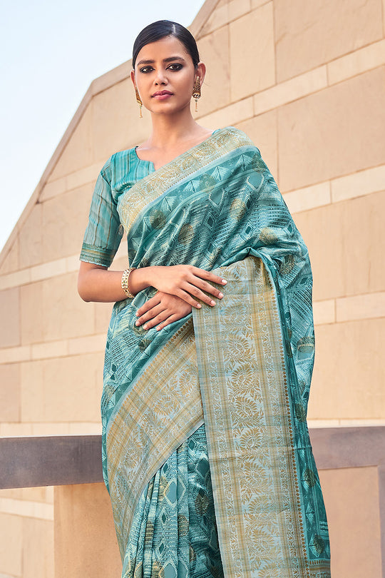 Sky Blue Digital Print Saree