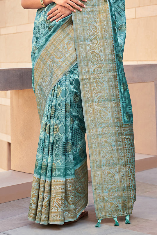 Sky Blue Digital Print Saree