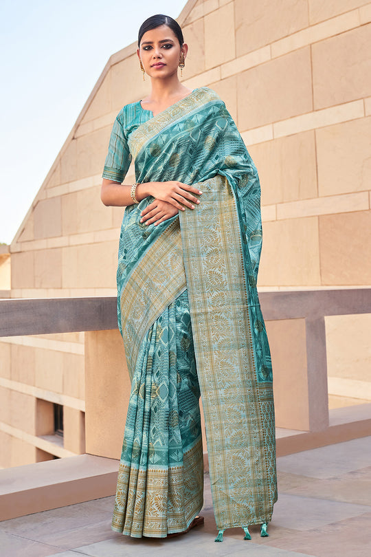 Sky Blue Digital Print Saree