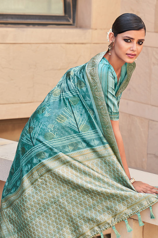 Sky Blue Digital Print Saree