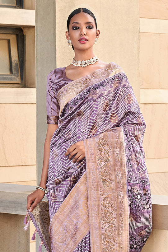 Lilac Lavender Digtal Print Saree