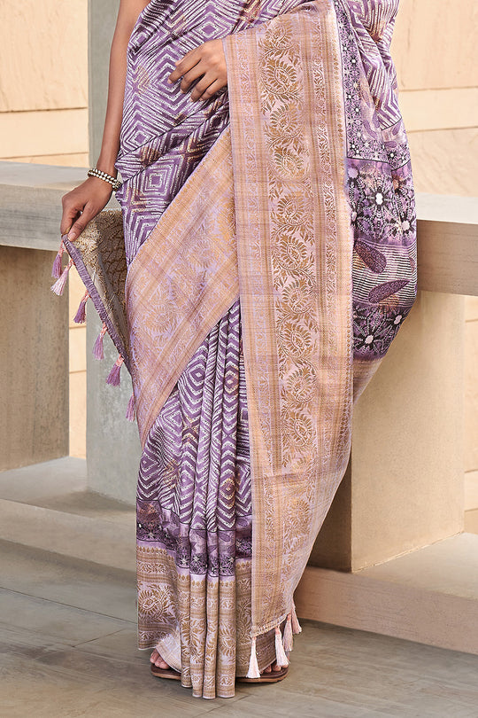 Lilac Lavender Digtal Print Saree