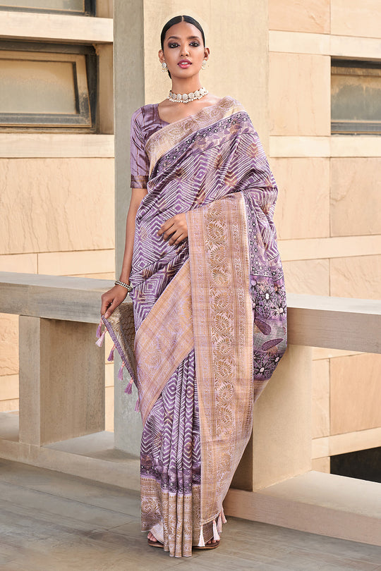 Lilac Lavender Digtal Print Saree