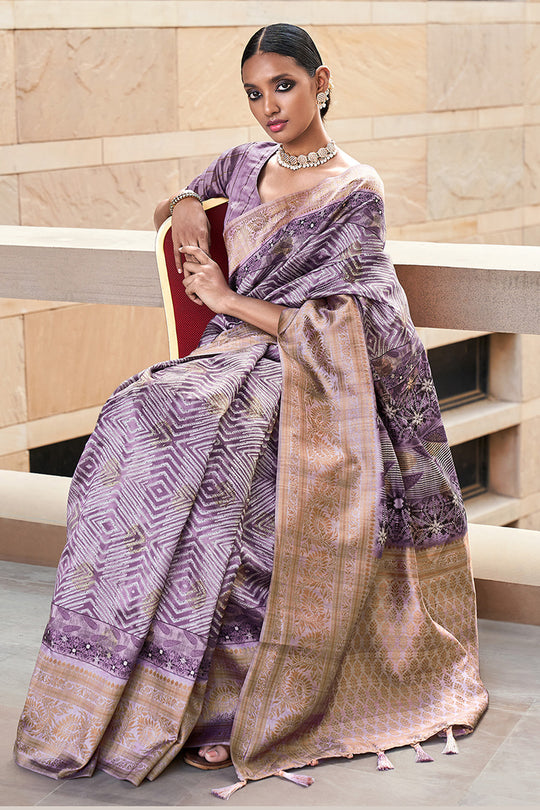 Lilac Lavender Digtal Print Saree