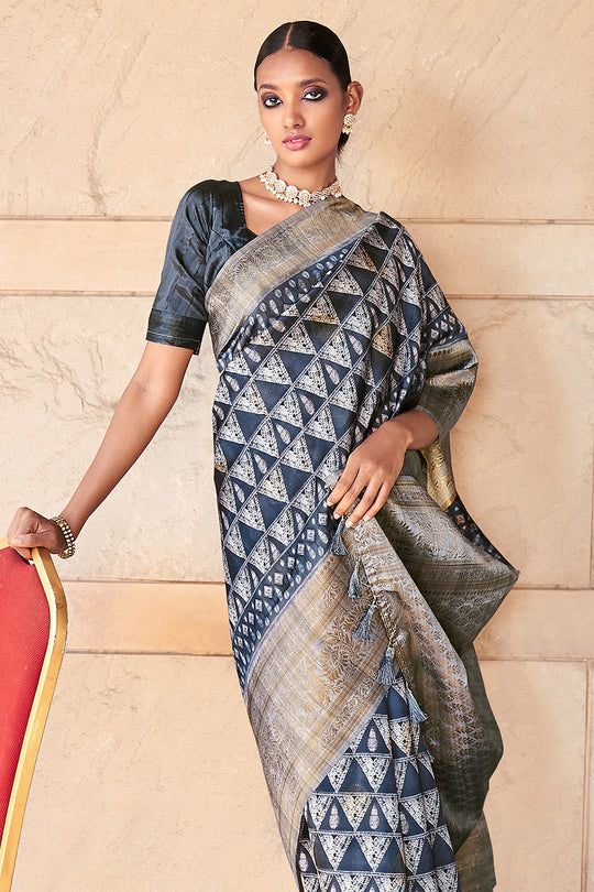 Denim Blue Digital Print Saree