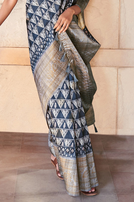Denim Blue Digital Print Saree