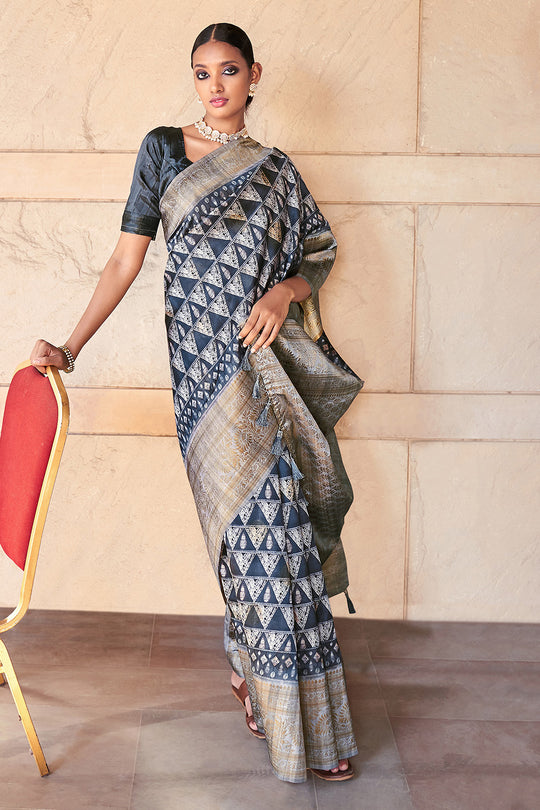 Denim Blue Digital Print Saree