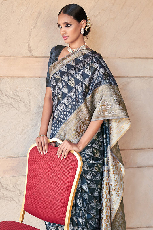 Denim Blue Digital Print Saree