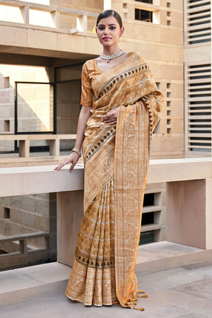Sand Yellow Digital Print Saree