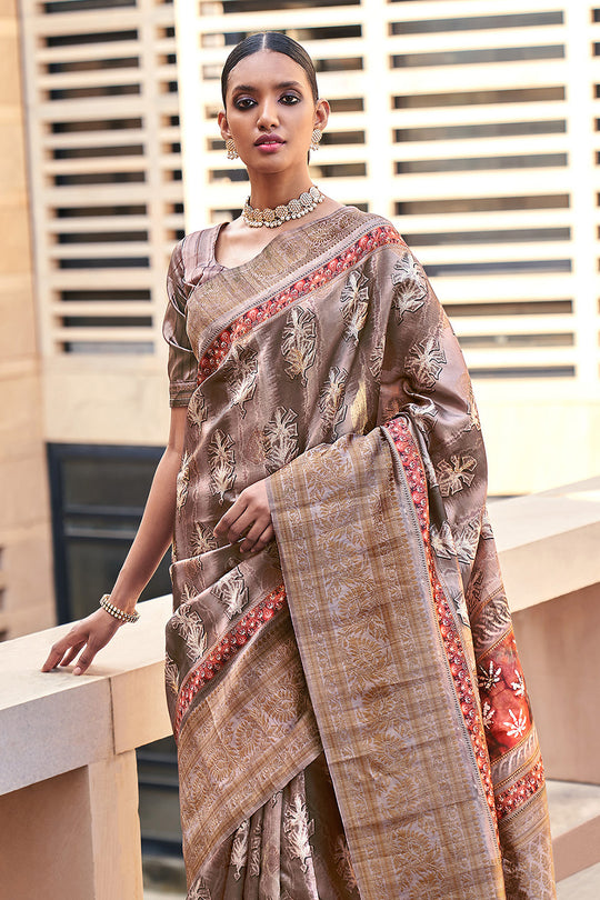 Fawn Brown Digital Print Saree