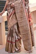 Fawn Brown Digital Print Saree