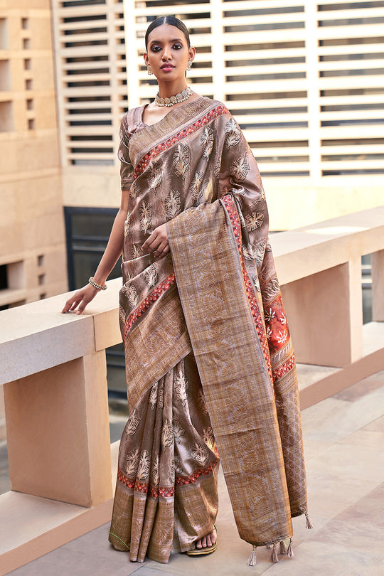 Fawn Brown Digital Print Saree