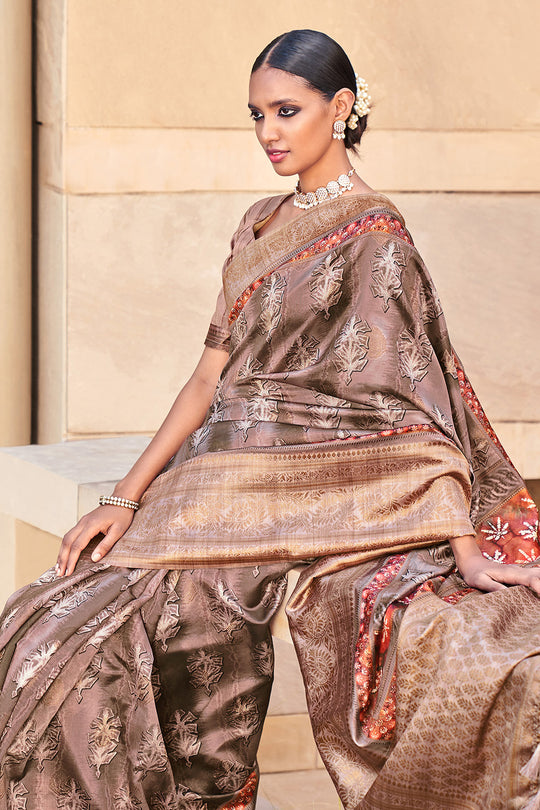 Fawn Brown Digital Print Saree