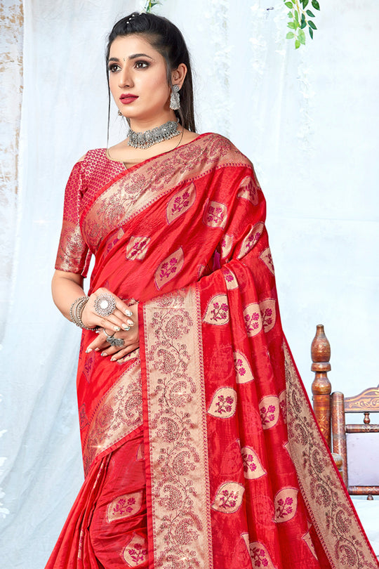 Scarlet Red Organza Saree