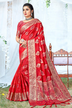 Scarlet Red Organza Saree