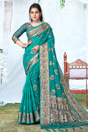 Teal Green Organza Saree