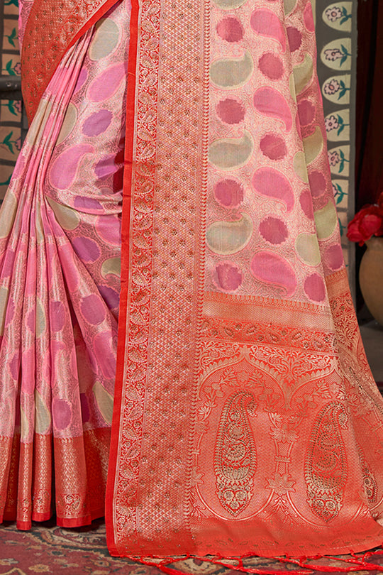Flamingo Pink Organza Saree