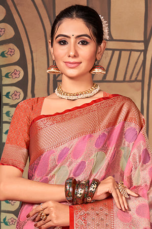 Flamingo Pink Organza Saree