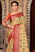 Beige And Red Organza Saree