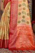 Beige And Red Organza Saree