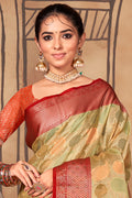 Beige And Red Organza Saree