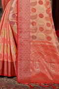 Peach And Red Organza Saree