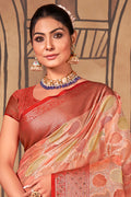 Peach And Red Organza Saree