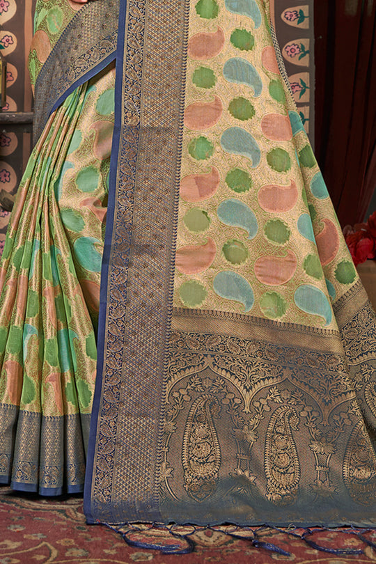 Green And Blue Organza Saree