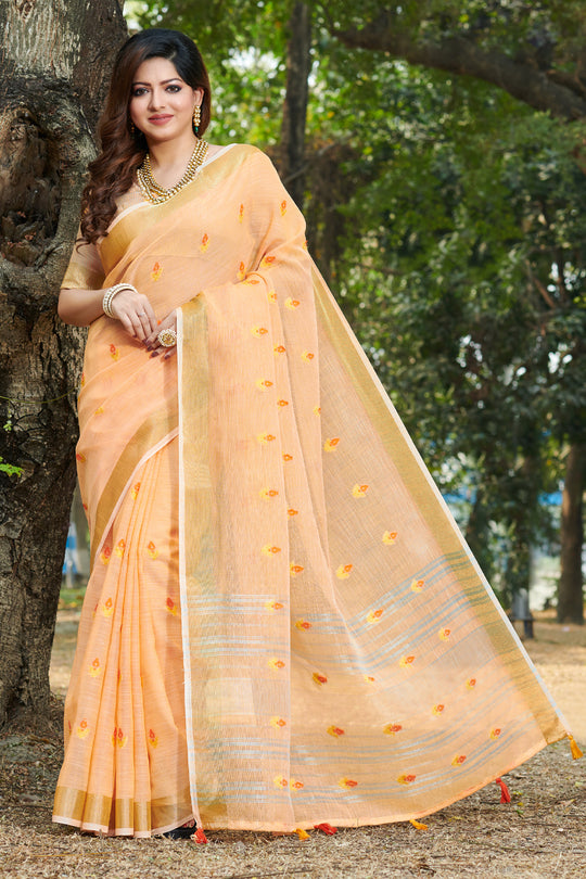 Cantaloupe Beige Linen Blend Saree