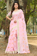 Flamingo Pink Linen Blend Saree