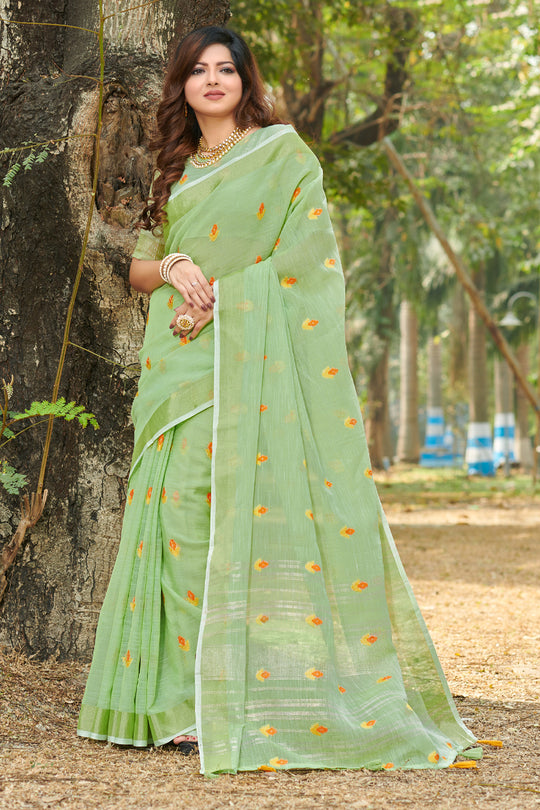 Fern Green Linen Blend Saree