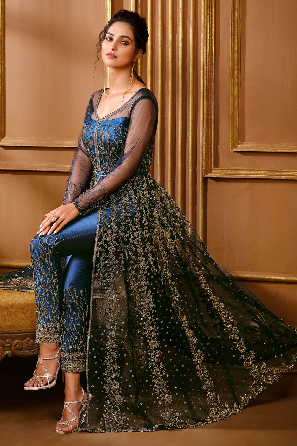 Buy Admiral Blue Anarkali Dress 28407 Online | Karagiri Buy Admiral Blue Anarkali Dress 28407 Online | Karagiri