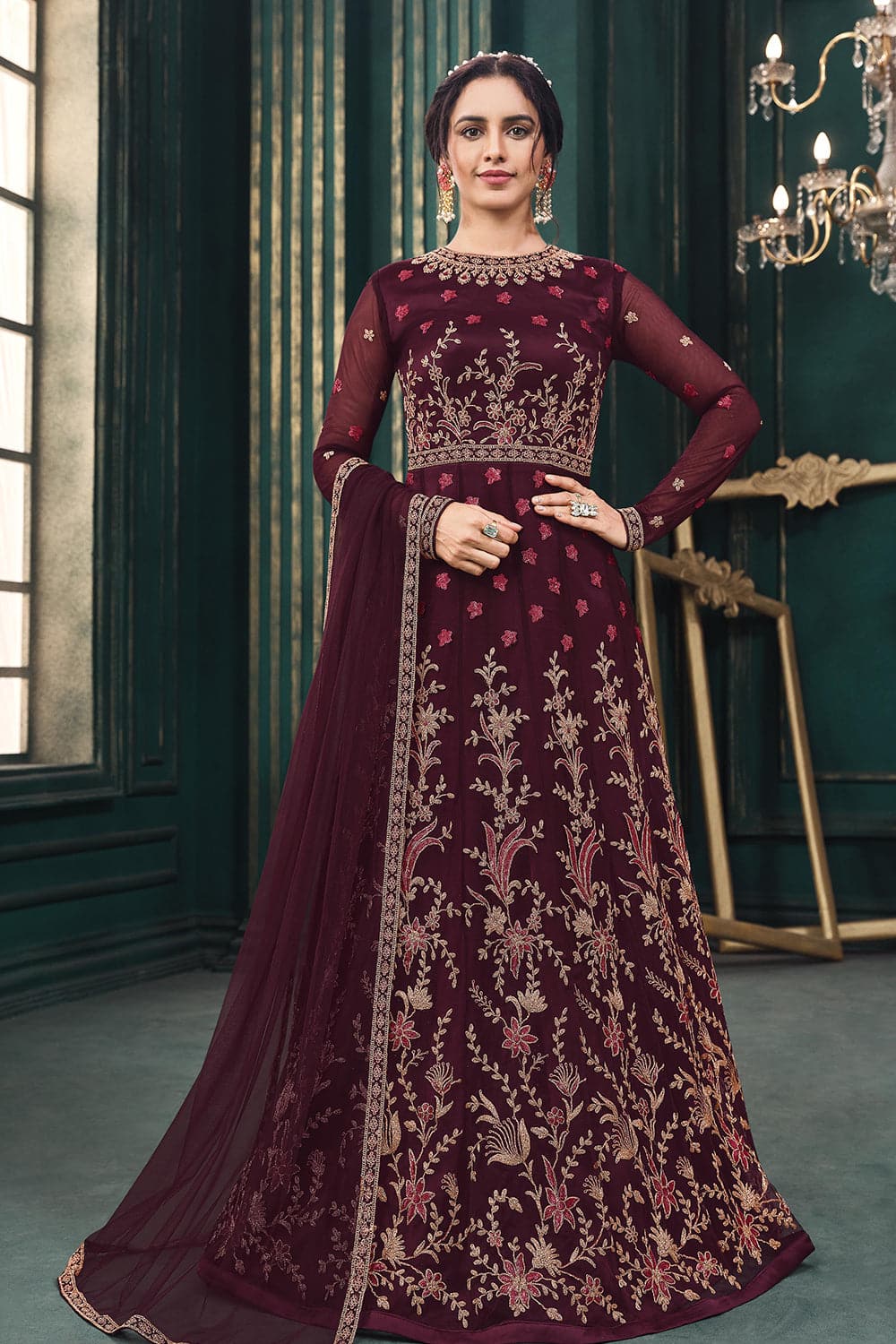 Buy Burgundy Anarkali Dress 25358 Online