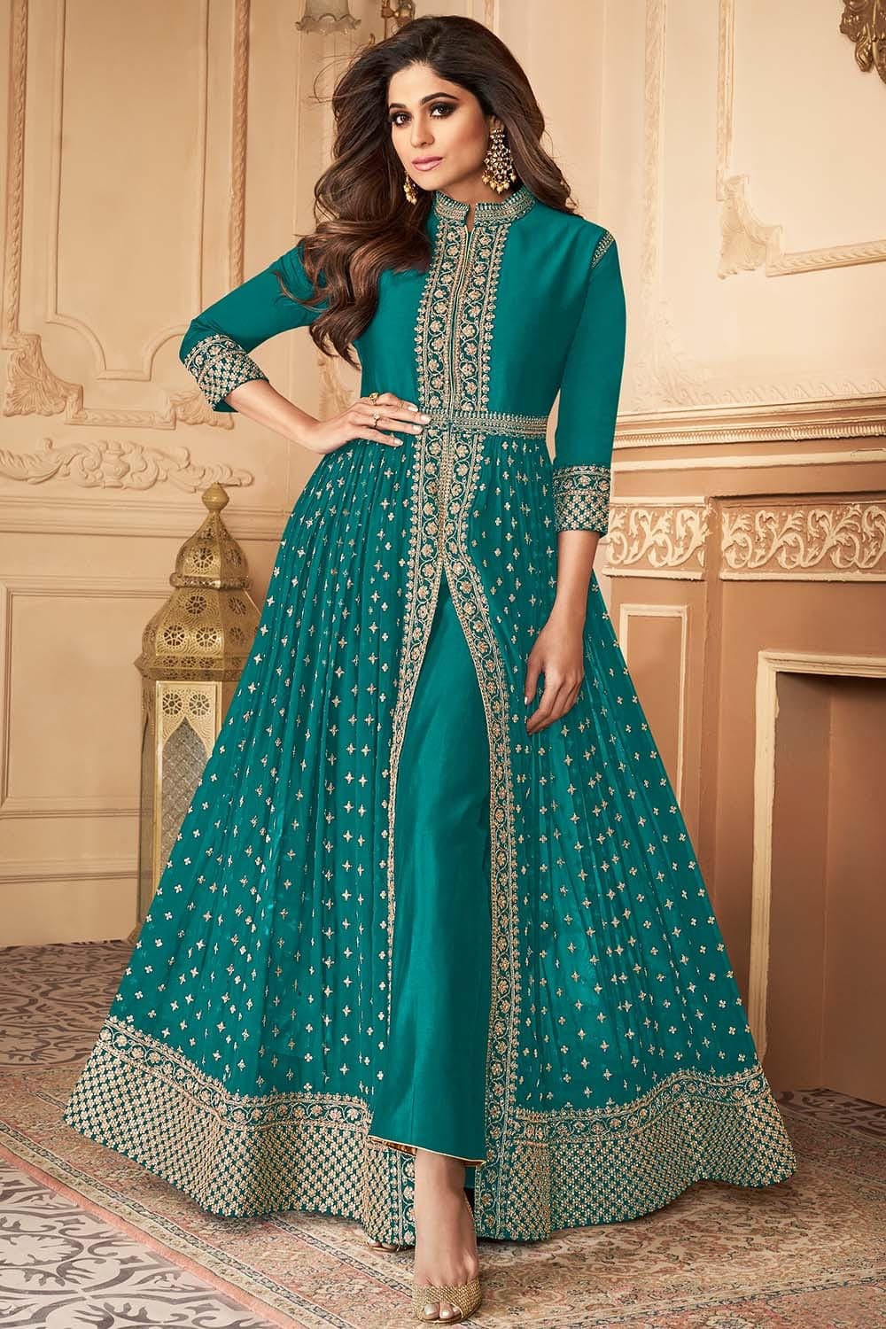 Green Color Weaving Zari Work Jacquard gown - Clothsvilla