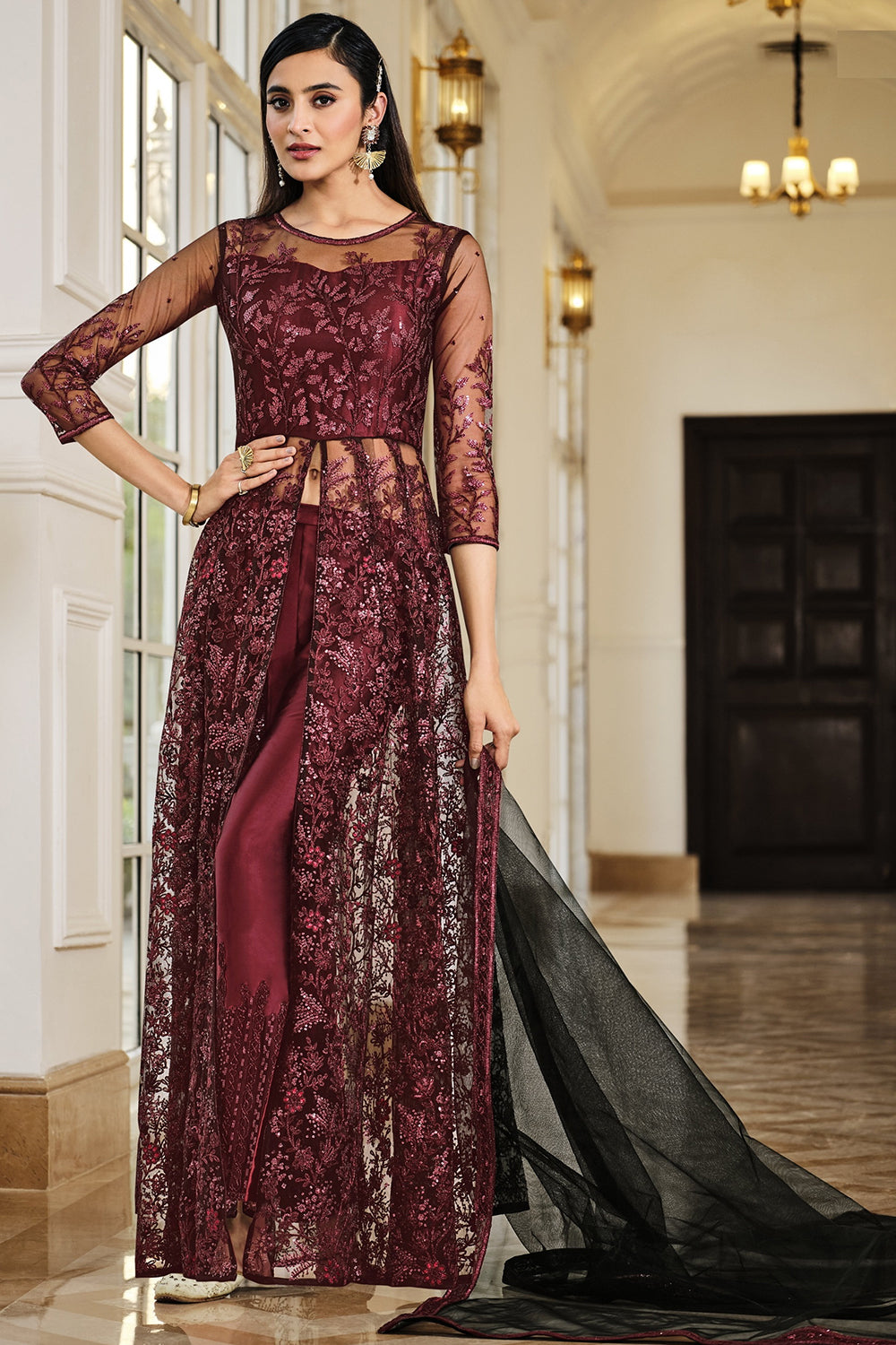 Buy Chestnut Brown Anarkali Suit 74133 Online | Karagiri Buy Chestnut Brown Anarkali Suit 74133 Online | Karagiri