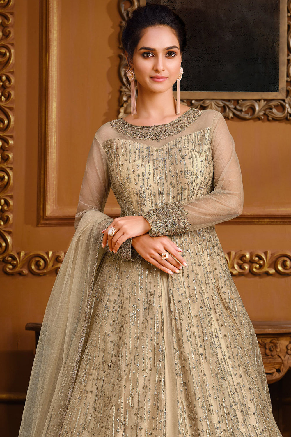 Buy Cream Georgette Anarkali Suit With Dupatta Online - DMV13907 | Andaaz  Eid Store
