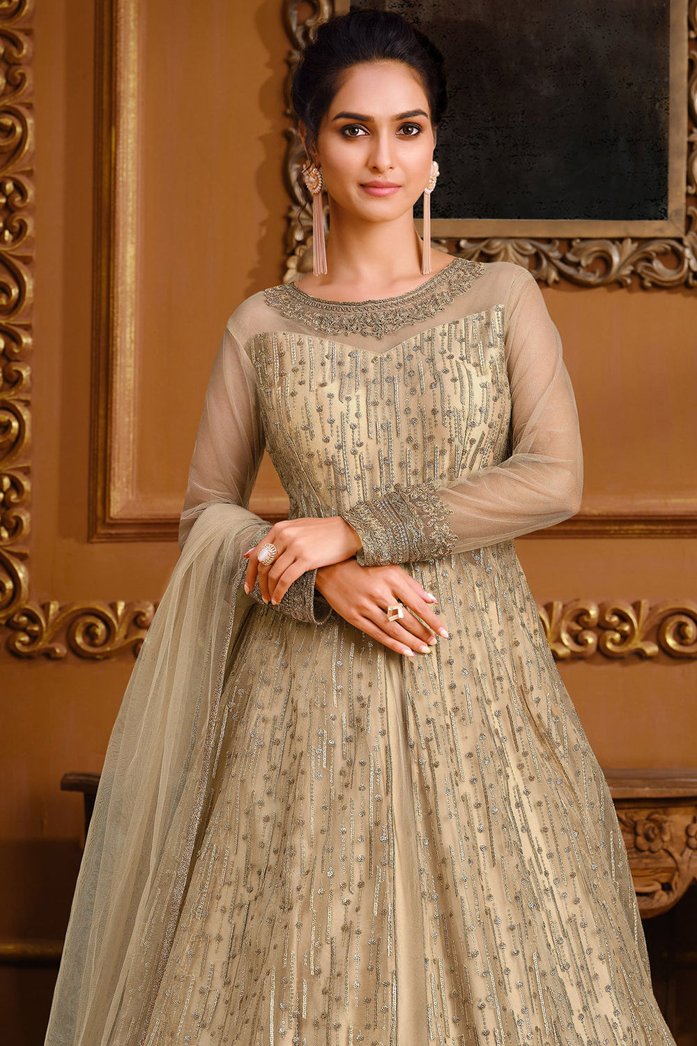 Buy Cream Anarkali Dress 81502 Online | Karagiri Buy Cream Anarkali Dress 81502 Online | Karagiri