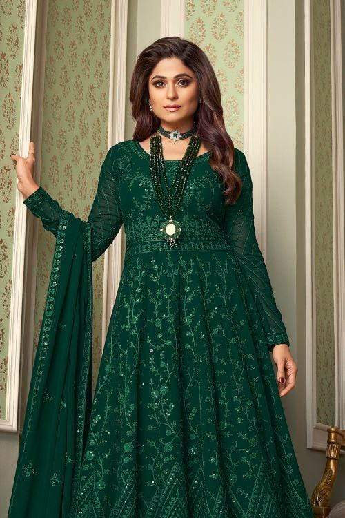 Buy Deep Green Anarkali Dress 36890 Online | Karagiri Buy Deep Green Anarkali Dress 36890 Online | Karagiri