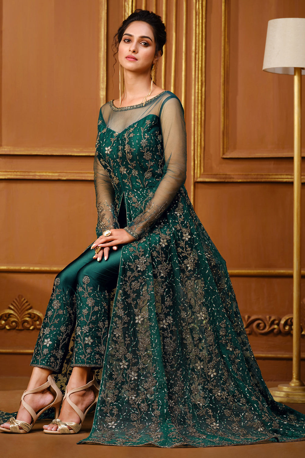 Buy Forest Green Anarkali Dress 22894 Online | Karagiri Buy Forest Green Anarkali Dress 22894 Online | Karagiri