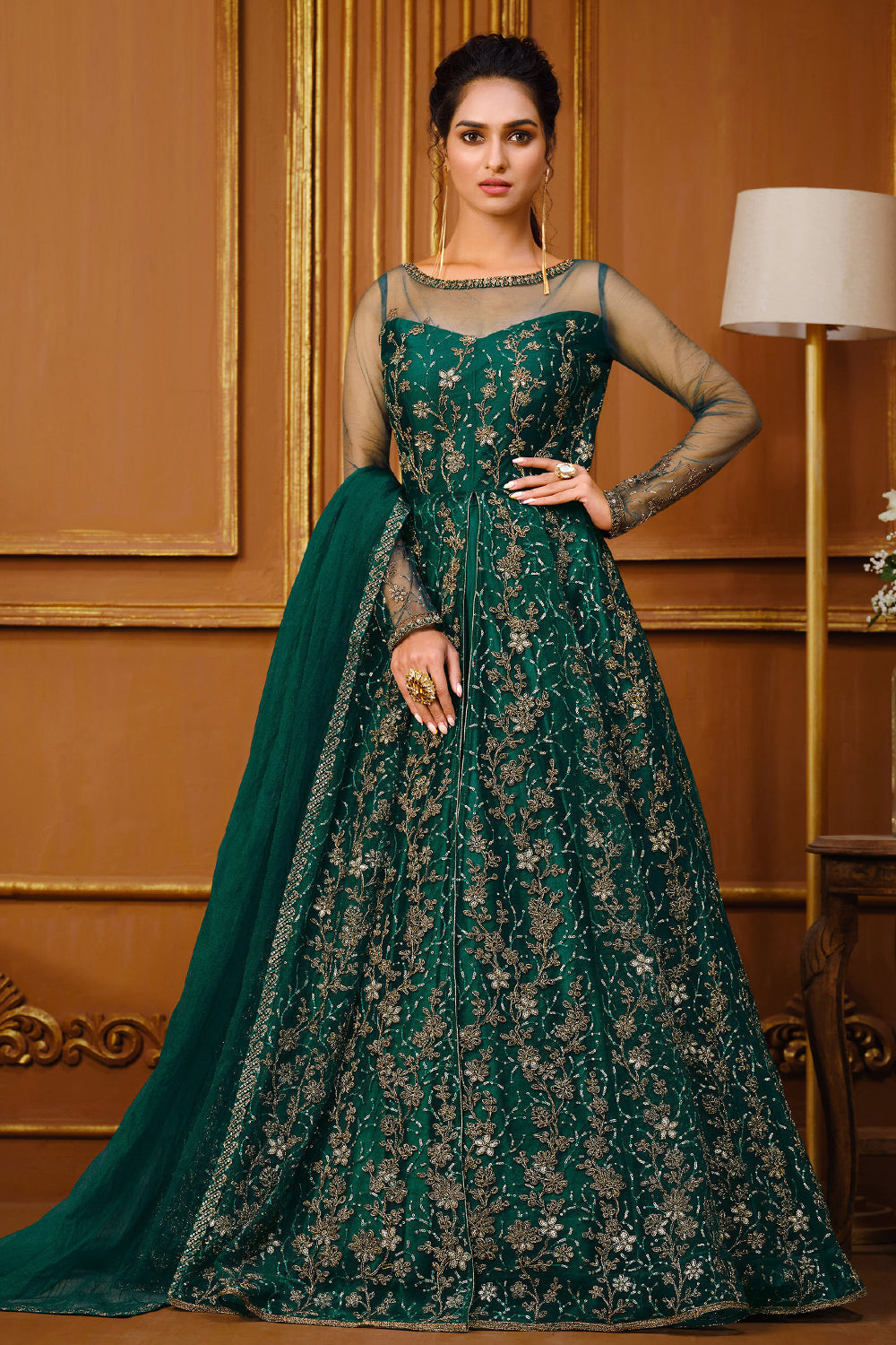 Buy Green Georgette Embroidery Nalki And Dori One Off Anarkali With Dupatta  For Women by Neha Khullar Online at Aza Fashions.
