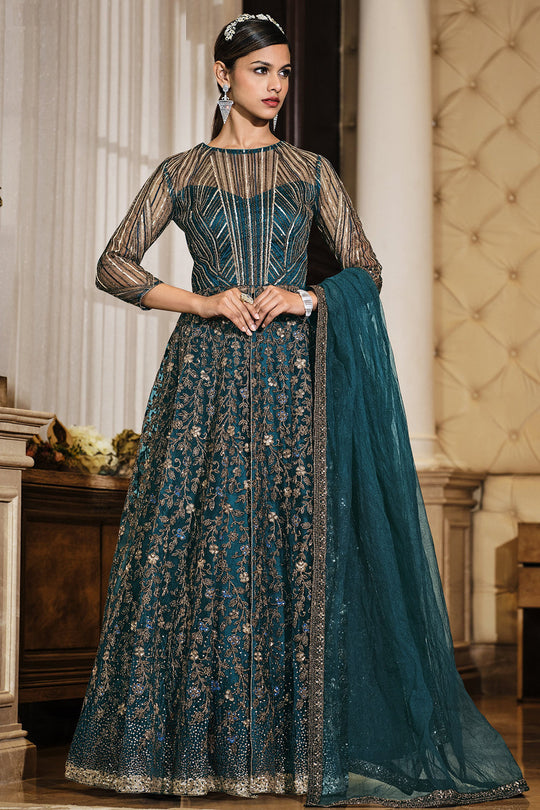blue anarkali suit
