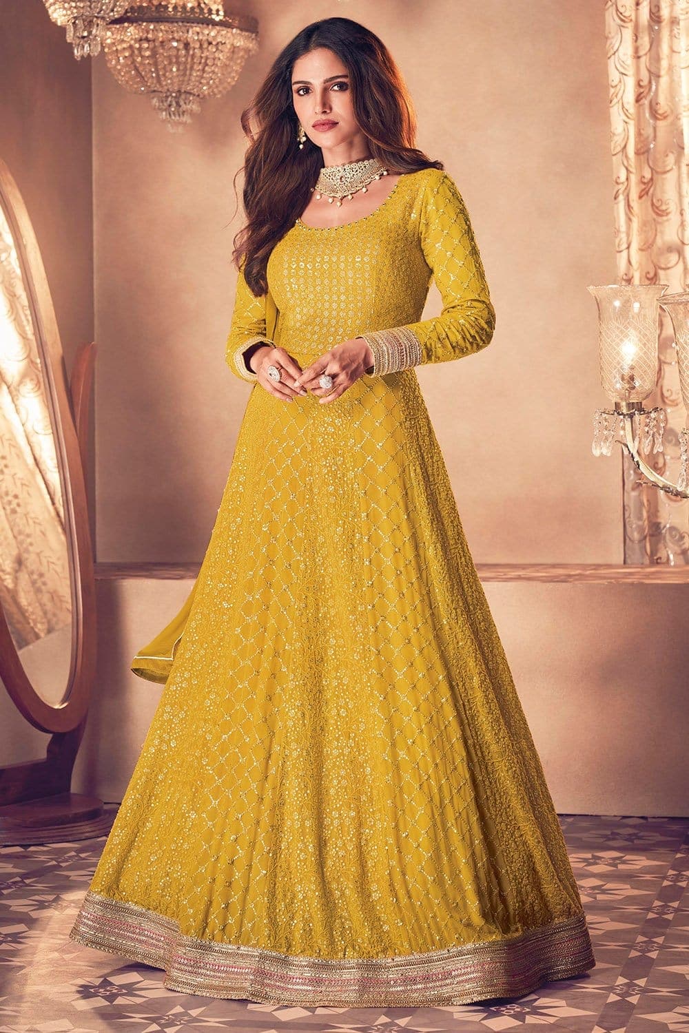 Buy Honey Yellow Anarkali Dress 31782 Online | Karagiri Buy Honey Yellow Anarkali Dress 31782 Online | Karagiri