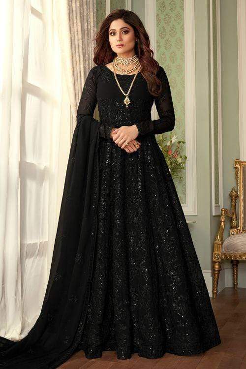 Exclusive Georgette Sequence Embroidered Work Anarkali Gown Black Color DN  4813