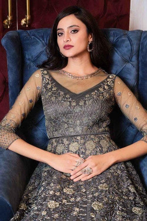 Lead Grey Heavy Embroidered Anarkali Dress
